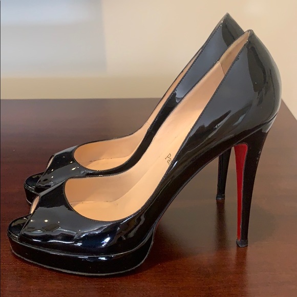 Christian Louboutin Shoes - Christian Louboutin Black Patent Peep Toe Heels